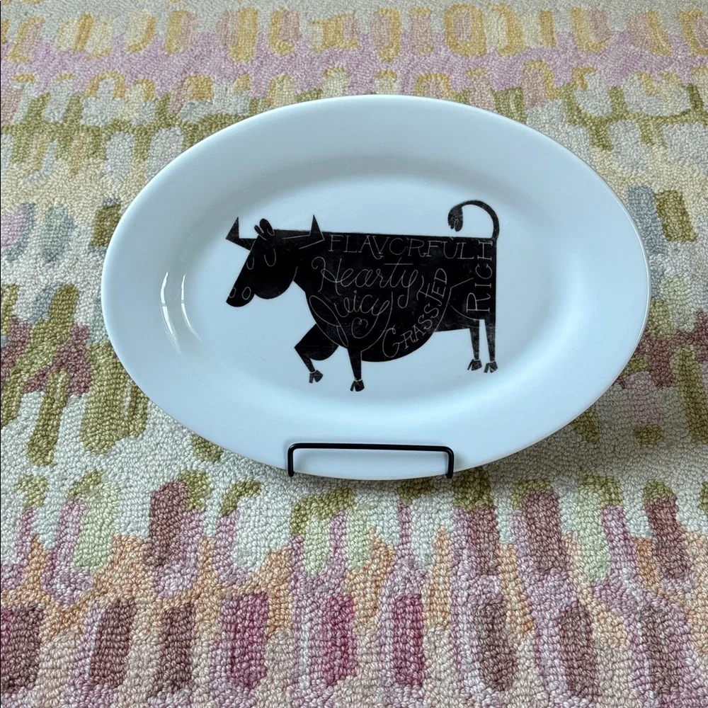 🐄Crate&Barrel Oval Cow Platter EUC Flavorful Rich Hearty Juicy Grassfed 11.75”